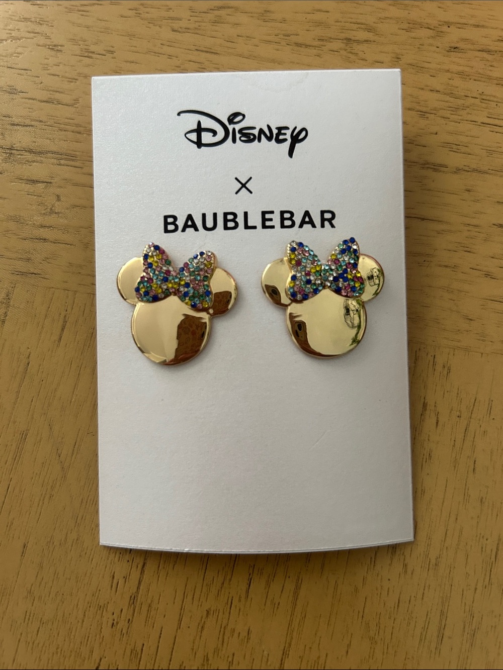 Gold Disney Baublebar Minnie Head Earrings with Multicolor Bow